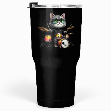 Discover Gray Cat with Neon Drums Tumblers 30 Oz