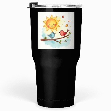 Discover Cheerful Sun and Heart Illustration Tumblers 30 Oz