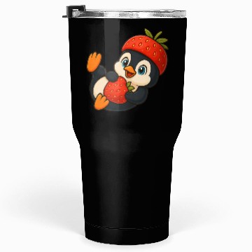 Discover Cute penguin with fruity strawberry hat cartoon Tumblers 30 Oz