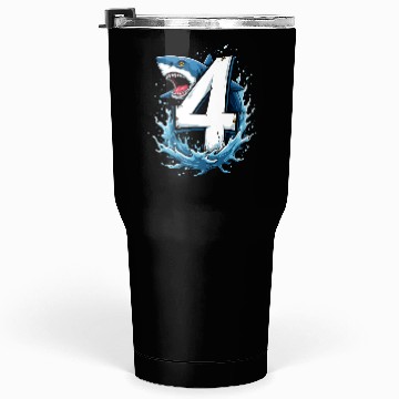 Discover Shark Children Birthday with Number 4 Splash Tumblers 30 Oz