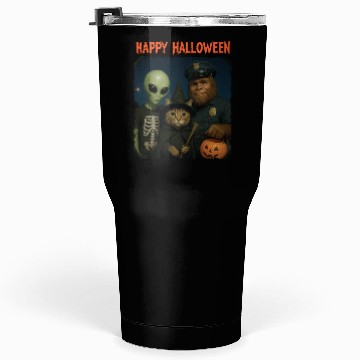 Discover Bigfoot Alien Tabby Cat Funny Halloween Trick or Tumblers 30 Oz