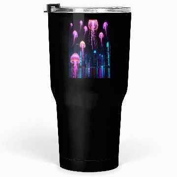 Discover Neon Jellyfish Over Cyber City Tumblers 30 Oz