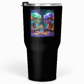 Discover 2 ALIENS PLAYING CARDS AND HAVING FUN 3 Tumblers 30 Oz