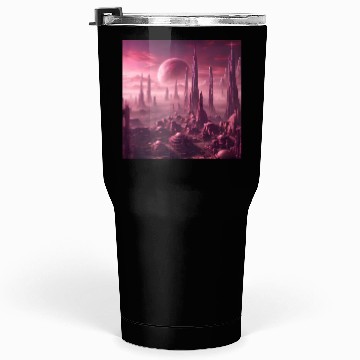 Discover Futuristic Alien Skyline in Pink Hues Tumblers 30 Oz