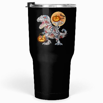 Discover Pumpkin Skeleton Riding Zombie Mummy Dinosaur  Tumblers 30 Oz