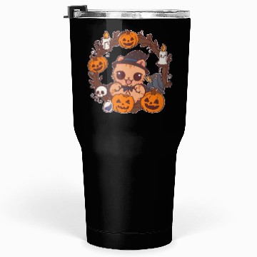 Discover Whimsical Halloween Cat with Pumpkin Magic Tumblers 30 Oz