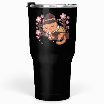 Discover Whimsical Witch Cat in Cherry Blossom Tree Tumblers 30 Oz