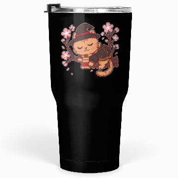 Discover Cute Witch Cat with Cherry Blossoms Tumblers 30 Oz