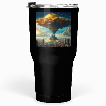 Discover Sci-Fi Alien City: Floating Planet Twilight Scene Tumblers 30 Oz