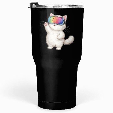 Discover Whimsical Cat with VR Mask Tumblers 30 Oz
