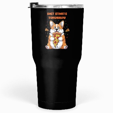 Discover Cuddly Corgi Eating Pizza Meme Tumblers 30 Oz
