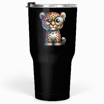 Discover Colorful Leopard Cub with Glasses Tumblers 30 Oz