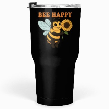 Discover Bee Happy Tumblers 30 Oz | Cute Cartoon Bee with Sunflowe