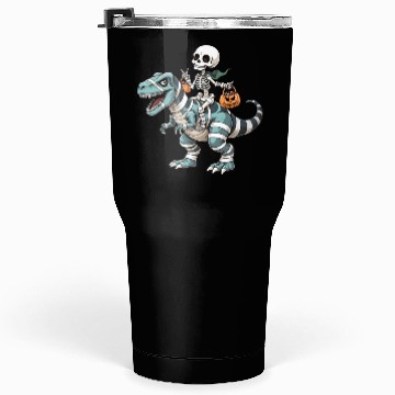 Discover Skeleton Riding Mummy Dinosaur Funny Halloween Tumblers 30 Oz