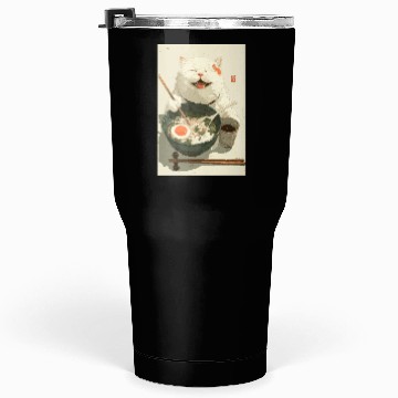 Discover Happy White Cat Eating Ramen Tumblers 30 Oz