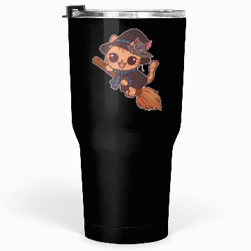Discover Enchanted Cat Witch with Bat Familiar Tumblers 30 Oz