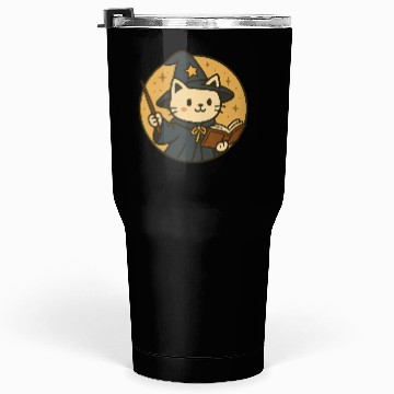 Discover Whimsical Cat Wizard in Starry Night Tumblers 30 Oz