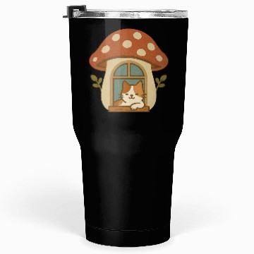 Discover Whimsical Mushroom House with Cat Tumblers 30 Oz