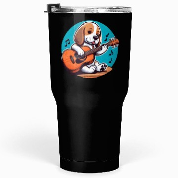 Discover Playful Puppy Guitar Illustration Tumblers 30 Oz