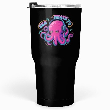 Discover Music Loving Octopus in Vibrant Neon Style Tumblers 30 Oz