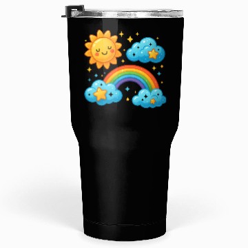 Discover Whimsical Sun and Rainbow Cloud Design Tumblers 30 Oz