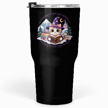Discover Whimsical Cat Wizard Reading Magic Book Tumblers 30 Oz