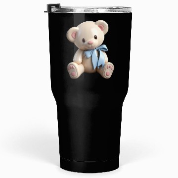 Discover Adorable Teddy Bear with Blue Bow Tumblers 30 Oz