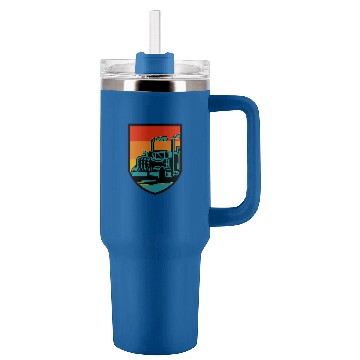 Discover Truck Fun 18 Wheeler Retro Sunset Shield Zip Tumblers 40 oz With Handle