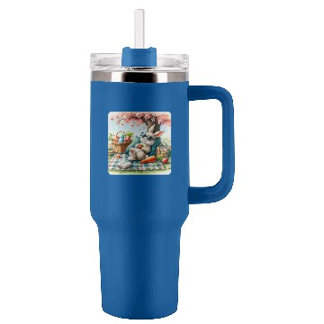 Discover Easter Rabbit With Sunglasses Enjoying Picnic Under Tree Tumblers 40 oz With Handle