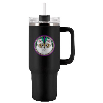 Discover Pomeranian Or Samoyed Dog With Mask For Mardi Gras Tumblers 40 Oz With Handle