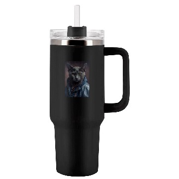 Discover Russian Blue Cat Breed Portrait wears a leather j Tumblers 40 Oz With Handle