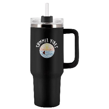 Discover illustration sun sea boat summer vibes Tumblers 40 Oz With Handle