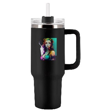 Discover Technicolor Dreams Cyberpunk Girl in Vibrant Hues Tumblers 40 Oz With Handle