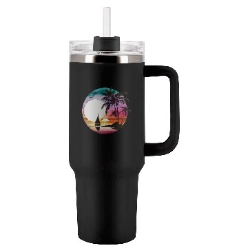 Discover Beach Sunset Sailboat Palm Trees Ocean Vacation 3 Tumblers 40 Oz With Handle