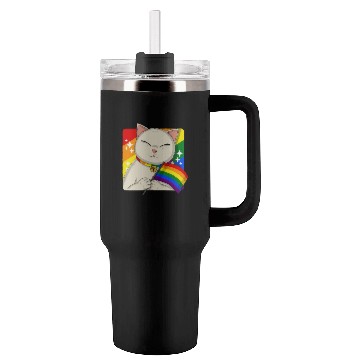 Discover Cute Cat Holding LGBTQ Pride Flag Tumblers 40 Oz With Handle