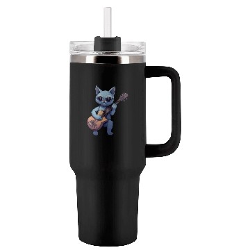 Discover Rock Cat Playing Guitar - Funny Guitar Cat Tumblers 40 Oz With Handle