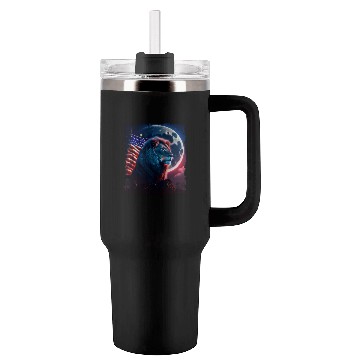 Discover America lion under Moon with American Flag Tumblers 40 Oz With Handle