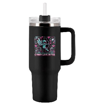 Discover Cyber Love Bytes 8bit Cupid Robot and Neon Hearts Tumblers 40 Oz With Handle