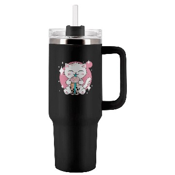 Discover Kawaii Bubble Tea Cat Boba Milk Tumblers 40 Oz With Handle