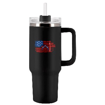 Discover USA flag with gun Tumblers 40 Oz With Handle