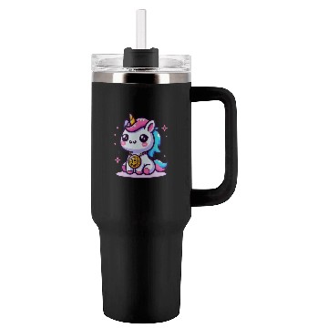 Discover Crypto Cutie: Magical Unicorn with Bitcoin Tumblers 40 Oz With Handle