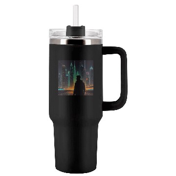 Discover Neon Horizon: A Futuristic Cityscape Tumblers 40 Oz With Handle