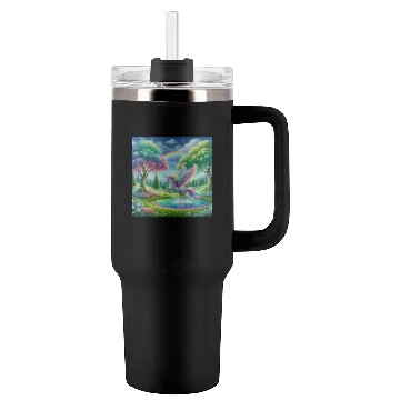 Discover Enchanted Rainbow Unicorn Over Sparkling Pond Tumblers 40 Oz With Handle