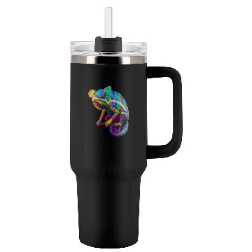 Discover Colorful Chameleon with Sunglasses Tumblers 40 Oz With Handle