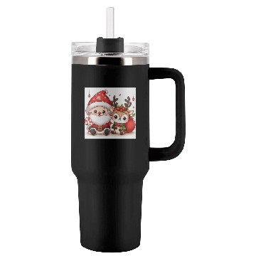 Discover Festive Santa and Reindeer Illustration Tumblers 40 Oz With Handle