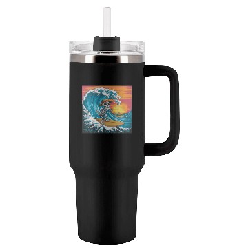 Discover Surfing Skeleton Vibes Surfing Lifestyle Retro Tumblers 40 Oz With Handle