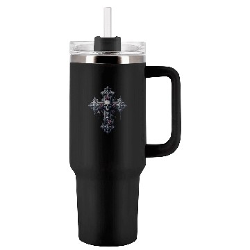 Discover Gothic Cross Collection - Skulls and Red Roses Tumblers 40 Oz With Handle