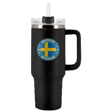 Discover Sweden Flag Round Circle Emblem Tumblers 40 Oz With Handle
