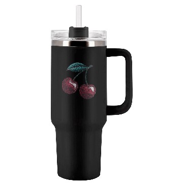 Discover Sweet Cherry Delight with Vibrant Leafy Accent Tumblers 40 Oz With Handle