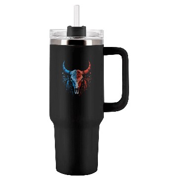 Discover Tribal Skull Design Red Blue Split Art Tumblers 40 Oz With Handle
